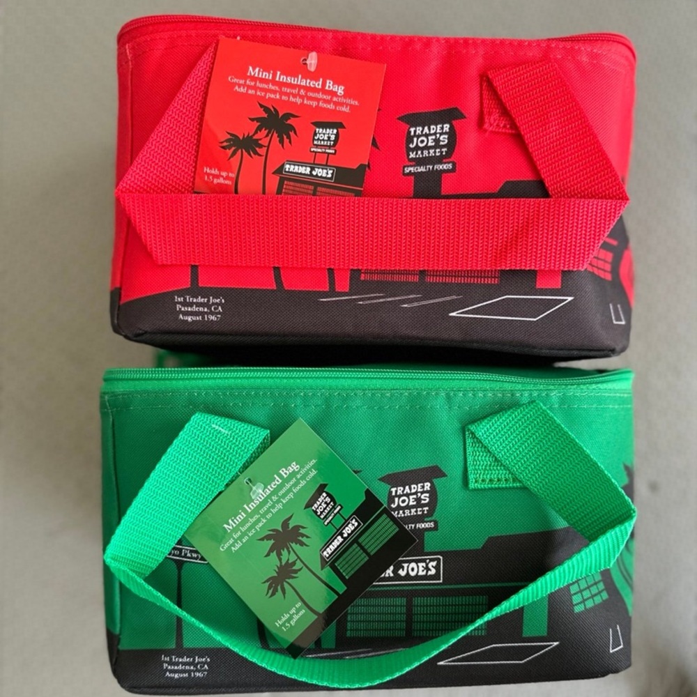 2 Trader Joe’s mini insulated totes new includes red and green tote